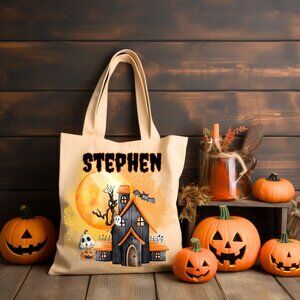 Women's Personalized Halloween Canvas Tote Bag Size 15x16 in 100% Cotton Foldabl